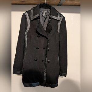 Women's INC Black Double-Breasted Coat With Leather Detailing